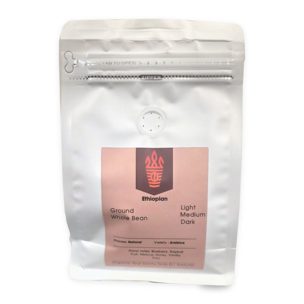 Express Coffee and Roastery Ethiopian Arabica coffee bag, natural process, Organic Guji Dimtu Tora G1 Natural