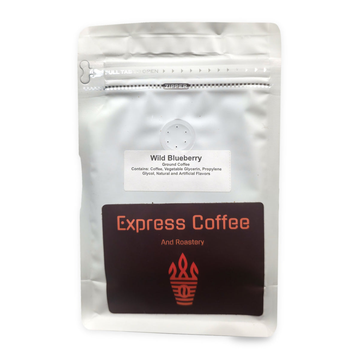 Express Coffee and Roastery Wild Blueberry flavored ground coffee bag